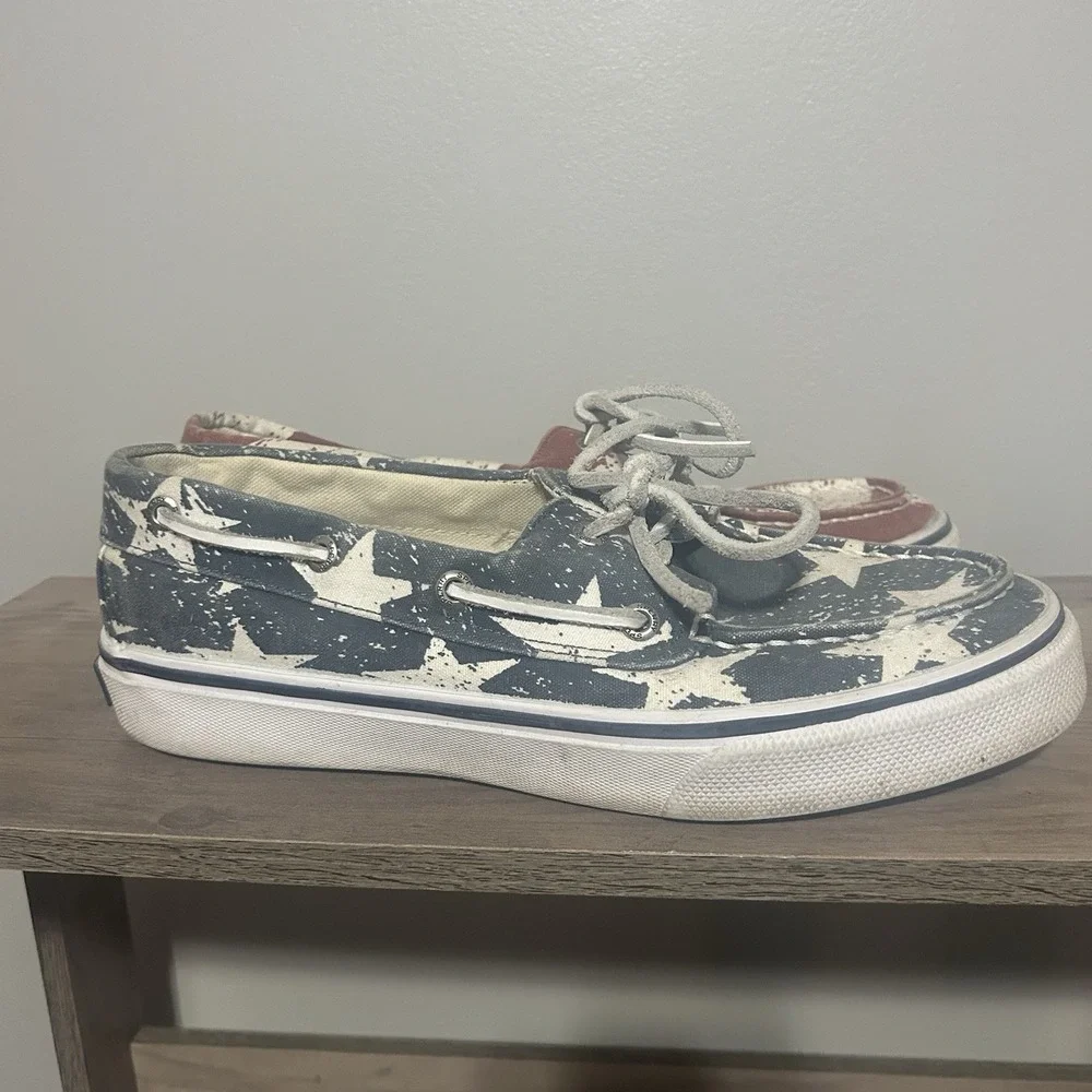 Sperry Men's USA Flag Red White and Blue size 8m Slides Topsider Shoes American